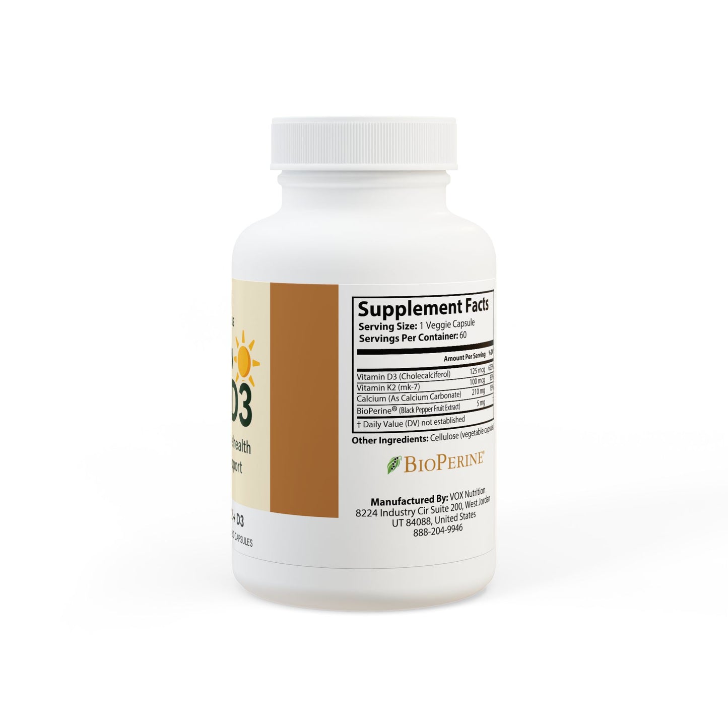 Vitamin K2 + D3 Supplement (60 Capsules)
